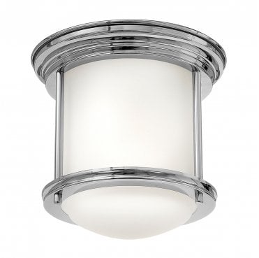 QN-HADRIAN-MINI-F-CM-OPAL Hadrian IP44 1 Light Flush Light in a Chrome Finish with an Opal Glass