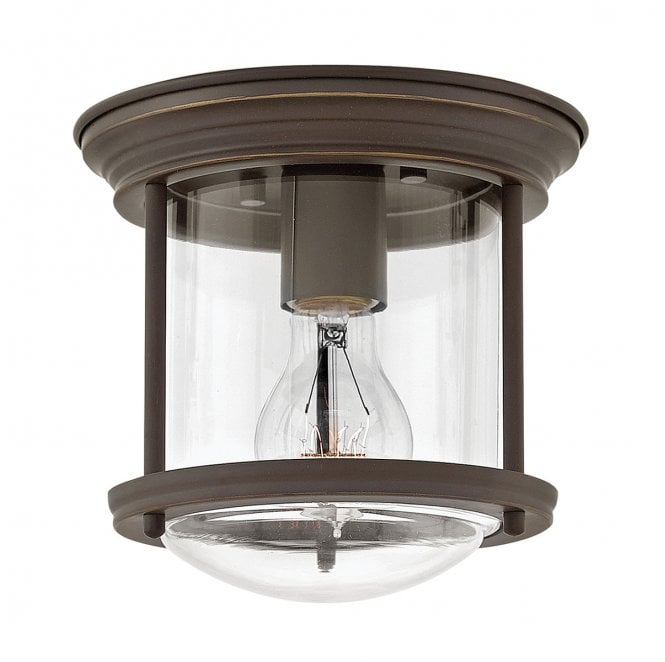 Hinkley QN-HADRIAN-MINI-F-OZ-CLEAR Hadrian IP44 1 Light Flush Light in an Oil Rubbed Bronze Finish with a Clear Glass