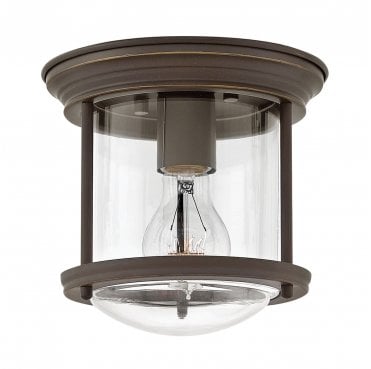 QN-HADRIAN-MINI-F-OZ-CLEAR Hadrian IP44 1 Light Flush Light in an Oil Rubbed Bronze Finish with a Clear Glass