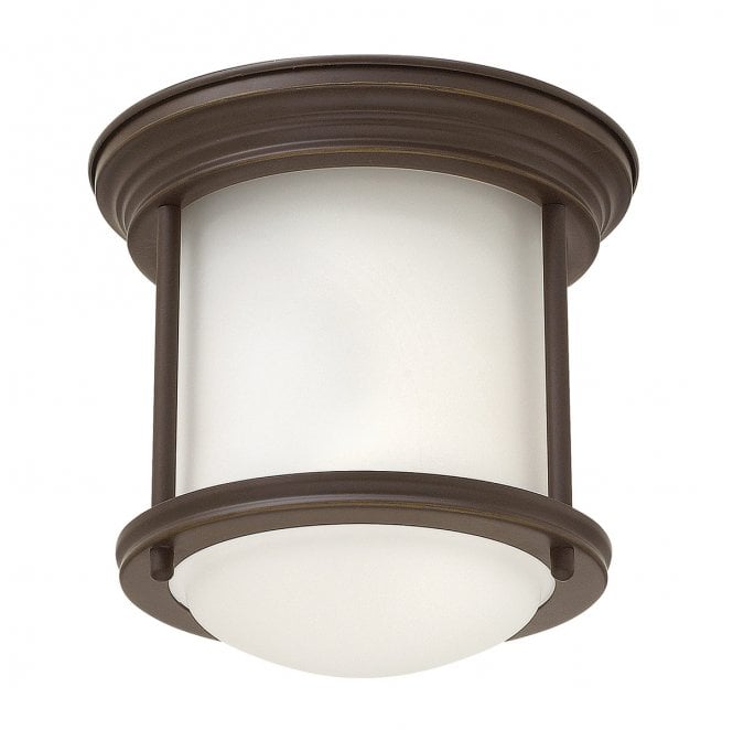 Hinkley QN-HADRIAN-MINI-F-OZ-OPAL Hadrian IP44 1 Light Flush Light in an Oil Rubbed Bronze Finish with an Opal Glass