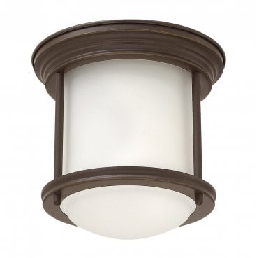 QN-HADRIAN-MINI-F-OZ-OPAL Hadrian IP44 1 Light Flush Light in an Oil Rubbed Bronze Finish with an Opal Glass