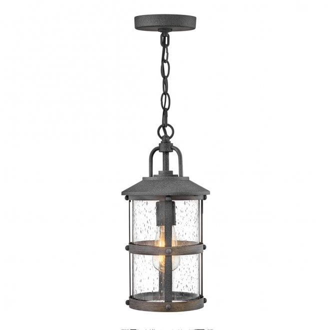 Hinkley QN-LAKEHOUSE8-S-DZ Lakehouse Outdoor IP44 1 Light Small Chain Lantern in an Aged Zinc with Driftwood Grey Finish