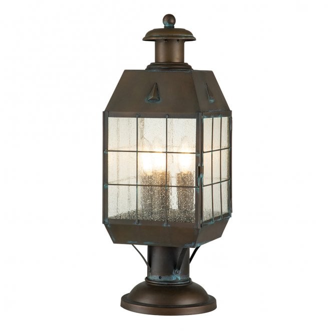 Hinkley QN-NANTUCKET3-L-AS Nantucket Outdoor IP44 3 Light Large Pedestal Lantern in an Aged Brass Finish
