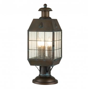 QN-NANTUCKET3-L-AS Nantucket Outdoor IP44 3 Light Large Pedestal Lantern in an Aged Brass Finish