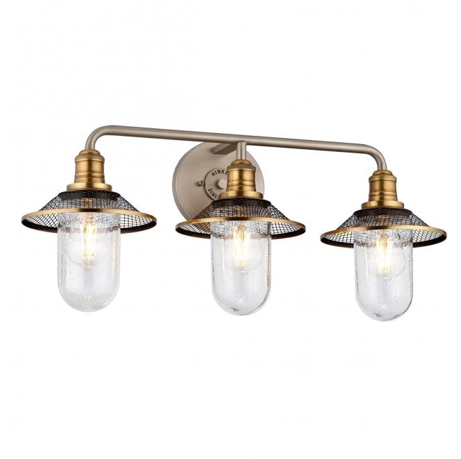 Hinkley QN-RIGBY3-BATH-AN Rigby IP44 3 Light Wall Light in an Antique Nickel and Heritage Brass Finish