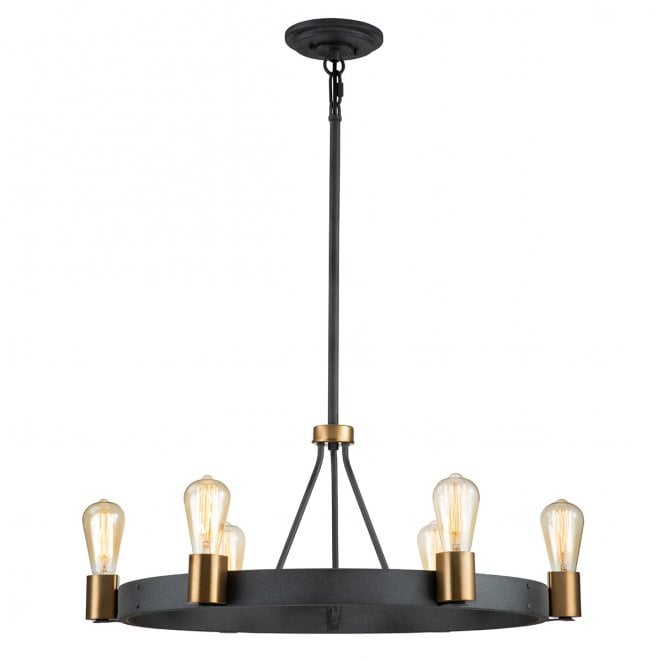Hinkley QN-SILAS-6P-DZ Silas 6 Light Pendant/Semi Flush Light in an Aged Zinc and Heritage Brass Finish