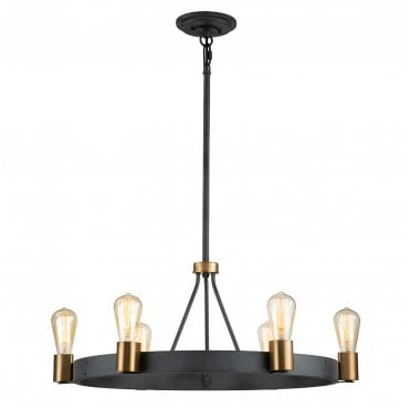 QN-SILAS-6P-DZ Silas 6 Light Pendant/Semi Flush Light in an Aged Zinc and Heritage Brass Finish