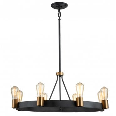 QN-SILAS-8P-DZ Silas 8 Light Pendant/Semi Flush Light in an Aged Zinc and Heritage Brass Finish