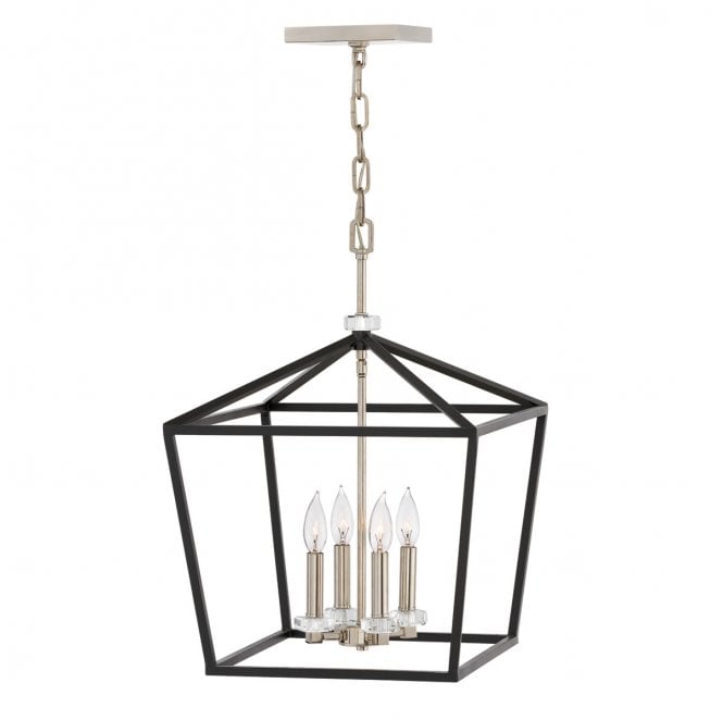Hinkley QN-STINSON-4P-L-BK Stinson 4 Light Large Pendant/Semi Flush in a Black with Polished Nickel Finish