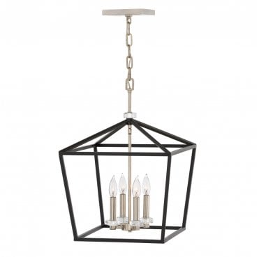 QN-STINSON-4P-L-BK Stinson 4 Light Large Pendant/Semi Flush in a Black with Polished Nickel Finish