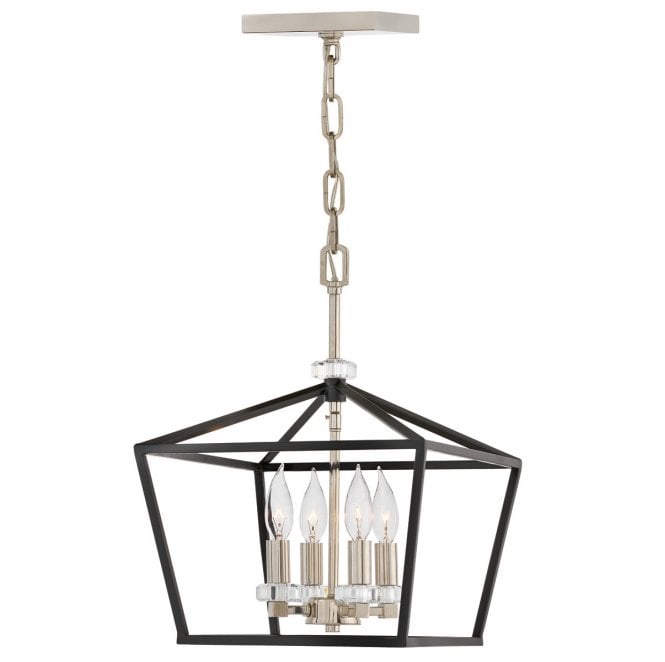 Hinkley QN-STINSON-4P-M-BK Stinson 4 Light Medium Pendant/Semi Flush in a Black with Polished Nickel Finish
