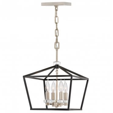 QN-STINSON-4P-M-BK Stinson 4 Light Medium Pendant/Semi Flush in a Black with Polished Nickel Finish