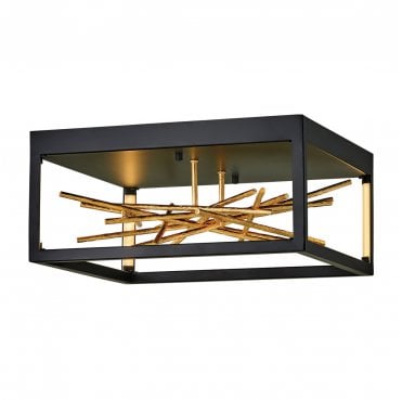 QN-STYX-LED-F-BG Styx LED Flush Light in a Black and Gilded Gold Finish