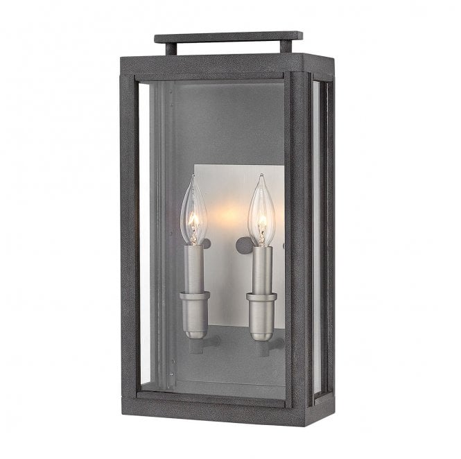 Hinkley QN-SUTCLIFFE-M-AZ Sutcliffe Outdoor IP44 2 Light Wall Lantern in an Aged Zinc and Antique Nickel Finish