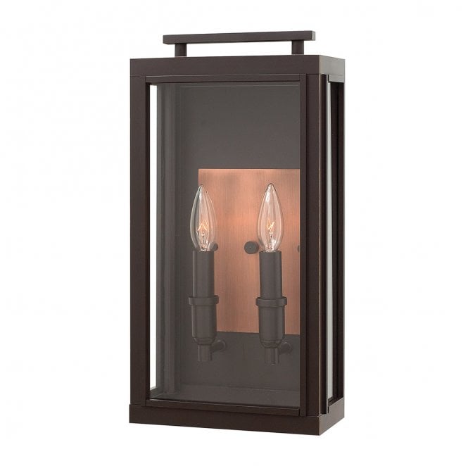 Hinkley QN-SUTCLIFFE-M-OZ Sutcliffe Outdoor IP44 2 Light Wall Lantern in an Oil Rubbed Bronze and Copper Finish