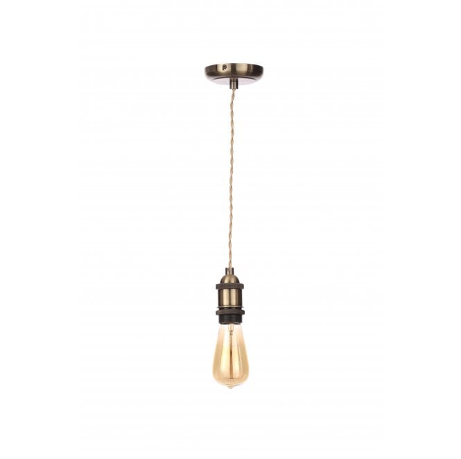 Inlight INL-27988-ABRS Dale Flush Lampholder (E27/ES) in an Antique Brass Cable Set with Champagne Twisted Cable