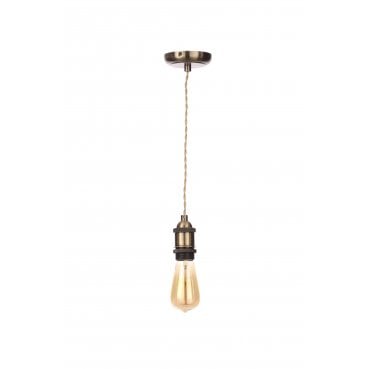 INL-27988-ABRS Dale Flush Lampholder (E27/ES) in an Antique Brass Cable Set with Champagne Twisted Cable