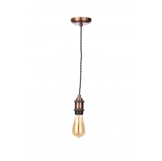 Inlight INL-27988-ACOP Dale Flush Lampholder (E27/ES) in an Antique Copper Cable Set with Black Twisted Cable