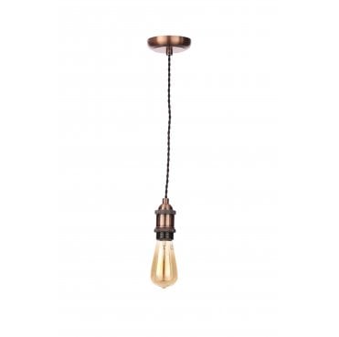 INL-27988-ACOP Dale Flush Lampholder (E27/ES) in an Antique Copper Cable Set with Black Twisted Cable