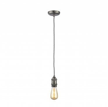 INL-27988-PEW Dale Flush Lampholder (E27/ES) in a Pewter Cable Set with Black Twisted Cable