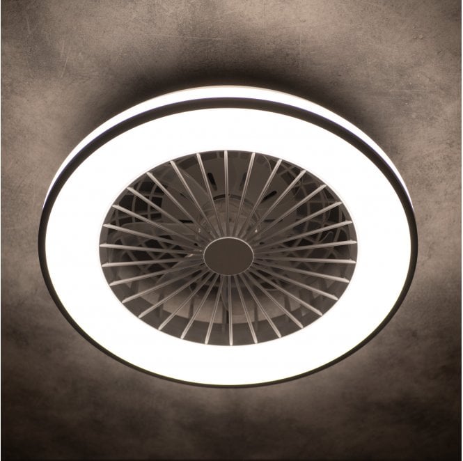 Kanlux 38033 Plave LED CCT Ceiling Mounted Light Fitting with Fan in a Black and White Finish