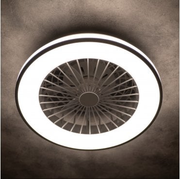 38033 Plave LED CCT Ceiling Mounted Light Fitting with Fan in a Black and White Finish