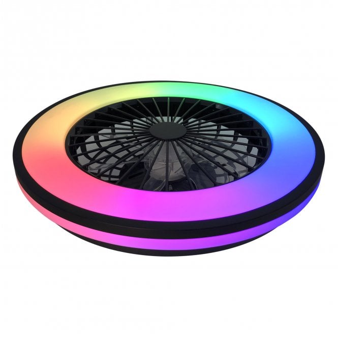 Kanlux 38034 Plave LED CCT and RGB Ceiling Mounted Light Fitting with Fan in a Black and White Finish