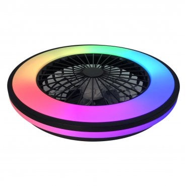 38034 Plave LED CCT and RGB Ceiling Mounted Light Fitting with Fan in a Black and White Finish