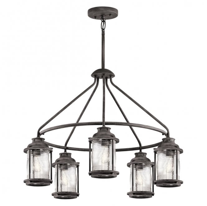 Kichler KL-ASHLANDBAY-5P Ashland Bay Outdoor IP44 5 Light Chandelier in a Weathered Zinc Finish