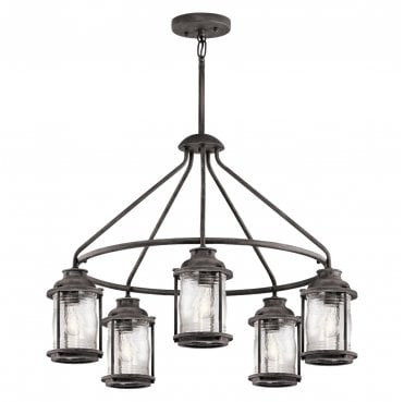 KL-ASHLANDBAY-5P Ashland Bay Outdoor IP44 5 Light Chandelier in a Weathered Zinc Finish