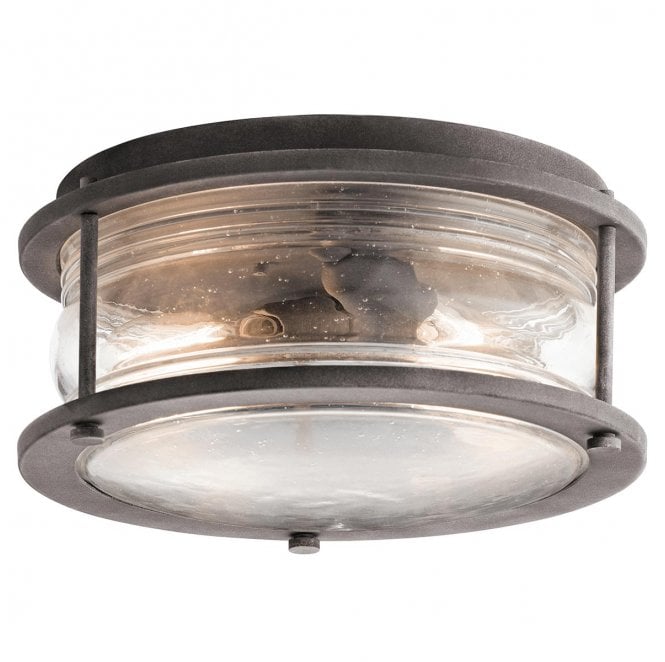 Kichler KL-ASHLANDBAY-F Ashland Bay Outdoor IP44 2 Light Ceiling Flush in a Weathered Zinc Finish
