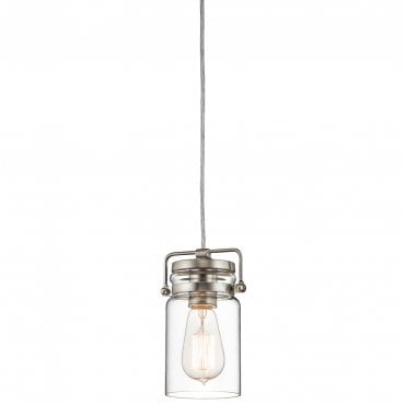 KL-BRINLEY-MP-NI Brinley 1 Light Mini Pendant in a Brushed Nickel Finish