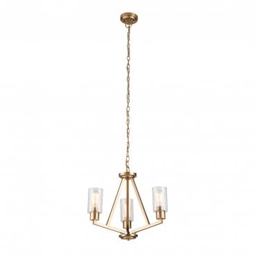 KL-DERYN3-NBR Deryn 3 Light Chandelier in a Natural Brass Finish