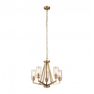 KL-DERYN5-NBR Deryn 5 Light Chandelier in a Natural Brass Finish