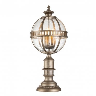 KL-HALLERON-3M-BU Halleron Outdoor IP44 3 Light Pedestal Lantern in a Burnished Bronze Finish