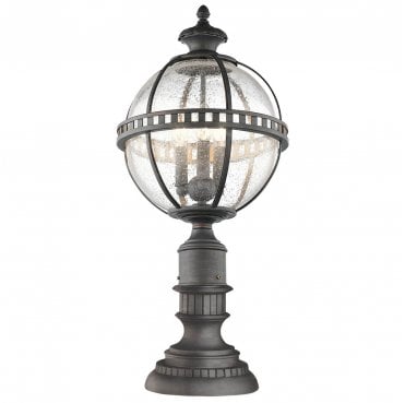 KL-HALLERON-3M Halleron Outdoor IP44 3 Light Pedestal Lantern in a Londonderry Finish