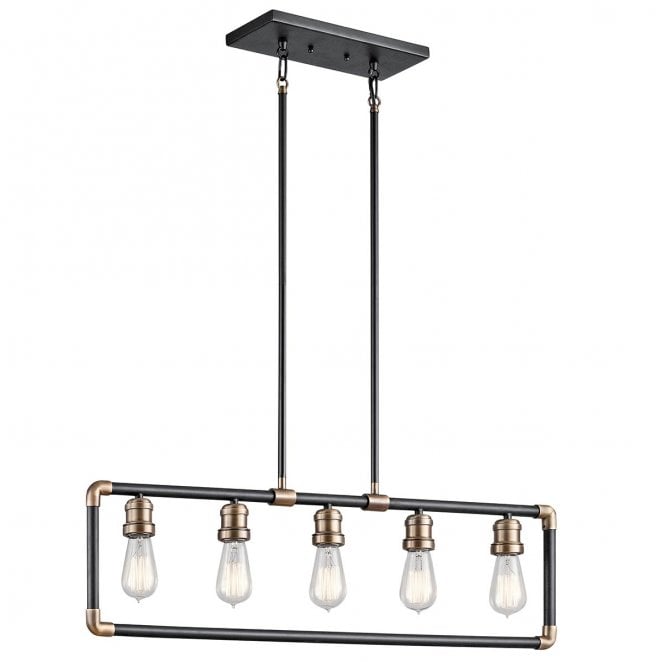 Kichler KL-IMAHN-ISLE Imahn 5 Light Linear Chandelier in a Black and Natural Brass Finish