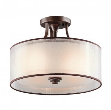 KL-LACEY-SF-MB Lacey 3 Light Small Semi Flush Light in a Mission Bronze Finish