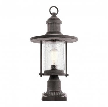 KL-RIVERWOOD3-M Riverwood Outdoor IP44 8" Pedestal Lantern in a Weathered Zinc Finish