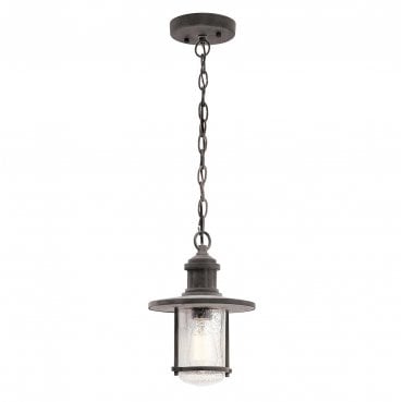 KL-RIVERWOOD8-M Riverwood Outdoor IP44 8" Chain Lantern in a Weathered Zinc Finish