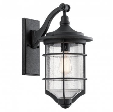 KL-ROYAL-MARINE2-M Royal Marine Outdoor IP44 1 Light Medium Wall Lantern in a Distressed Black Finish