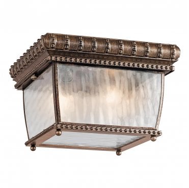 KL-VENETIAN-F Venetian Rain Outdoor IP44 2 Light Flush Mount in a Brushed Bronze Finish