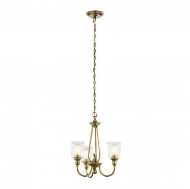 KL-WAVERLY3-NBR Waverly 3 Light Chandelier in a Natural Brass Finish