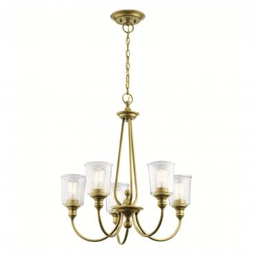 KL-WAVERLY5-NBR Waverly 5 Light Chandelier in a Natural Brass Finish