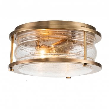 QN-ASHLANDBAY-F-NBR-BATH Ashland Bay IP44 2 Light Flush Mount in a Natural Brass Finish