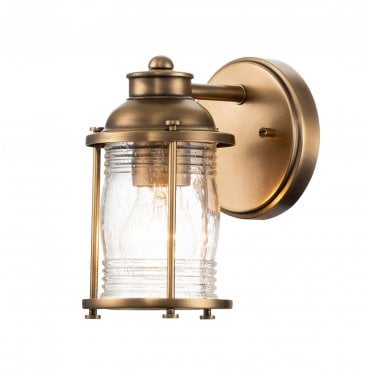 QN-ASHLANDBAY1-NBR-BATH Ashland Bay IP44 1 Light Wall Light in a Natural Brass Finish
