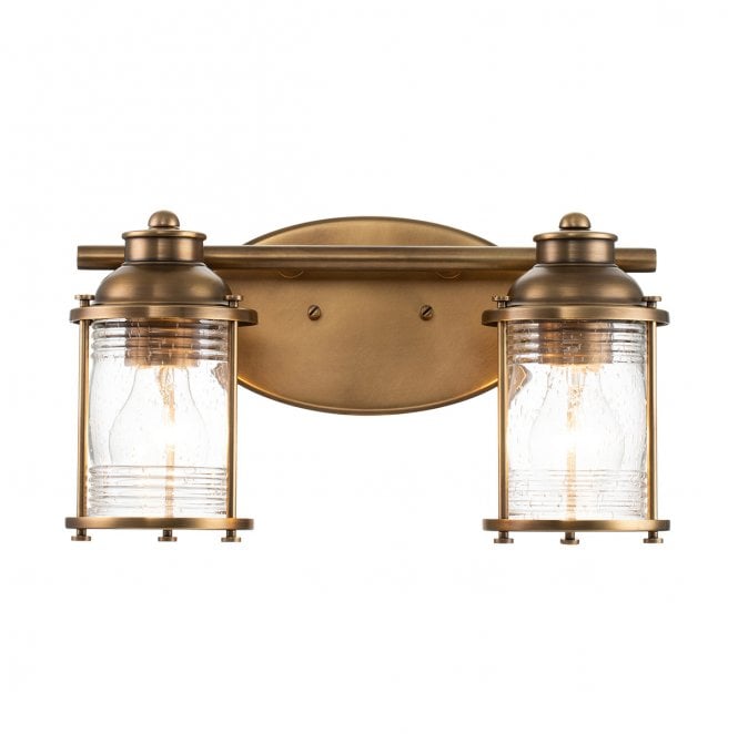 Kichler QN-ASHLANDBAY2-NBR-BATH Ashland Bay IP44 2 Light Wall Light in a Natural Brass Finish