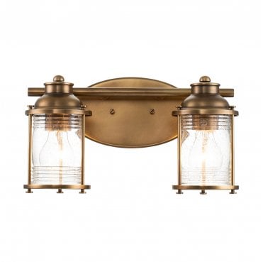 QN-ASHLANDBAY2-NBR-BATH Ashland Bay IP44 2 Light Wall Light in a Natural Brass Finish