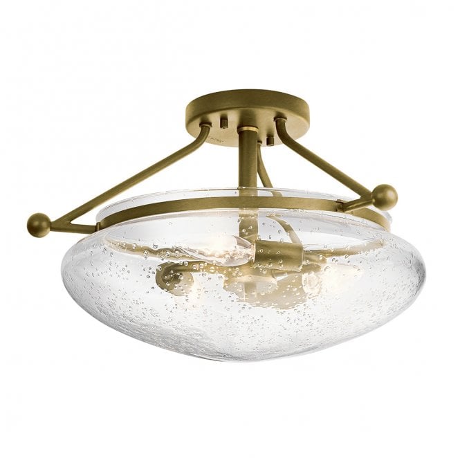 Kichler QN-BELLE-SF-BNB Belle 3 Light Semi-Flush Mount in a Brushed Natural Brass Finish