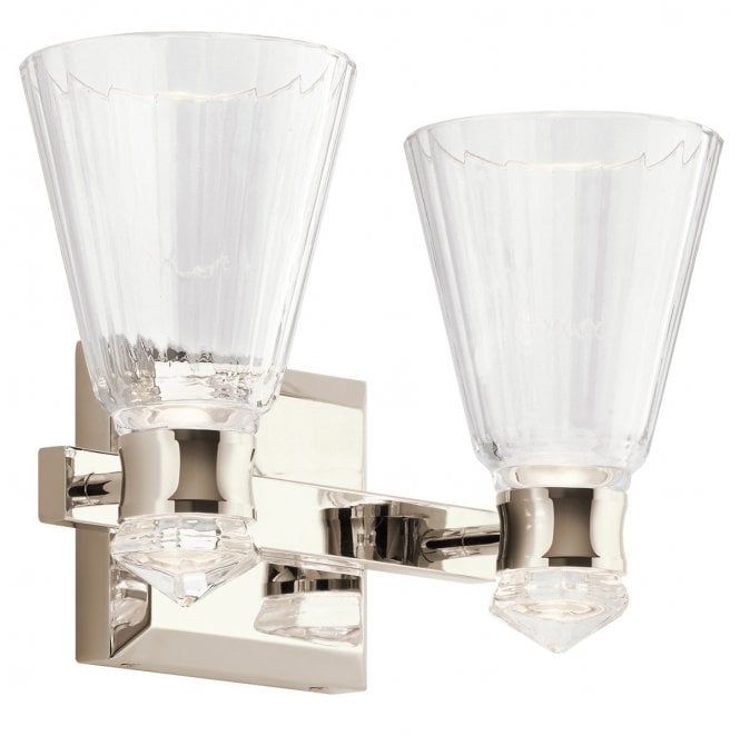 Kichler QN-KAYVA2-PN Kayva LED IP44 2 Arm Dual-lit Wall Light in a Polished Nickel Finish